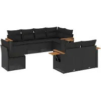 vidaXL 8-delige tuinmeubelset met kussens, zwart, polyrotan