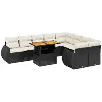 vidaXL 10-delige Loungeset met kussens poly rattan zwart