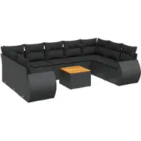 vidaXL 10-delige loungeset voor de tuin met kussens, zwart, polyrotan