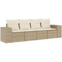 vidaXL 4-delige Loungeset met kussens poly rattan beige