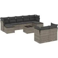 vidaXL 10-delige loungeset voor de tuin met kussens, grijs, polyrotan