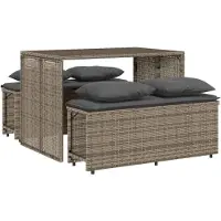 vidaXL 3-delige tuinset met kussens, grijs, polyrotan