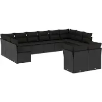 vidaXL 12-delige Loungeset met kussens poly rattan zwart