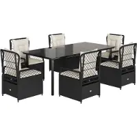 vidaXL 7-delige tuinset met kussens, zwart, van polyrotan