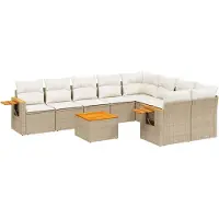 vidaXL 10-delige Loungeset met kussens poly rattan beige