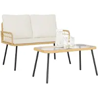 vidaXL Tuin Eettafel Set 2 st Naturel poly rattan