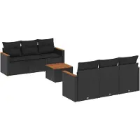 vidaXL 7-delige Loungeset met kussens poly rattan zwart