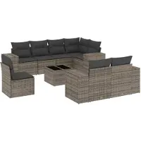vidaXL 9-delige Loungeset met kussens poly rattan grijs