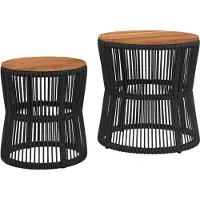 vidaXL Tuinbijzettafels 2 st met houten blad poly rattan zwart