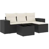 vidaXL 5-delige Loungeset met kussens poly rattan zwart
