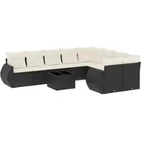 vidaXL 10-delige Loungeset met kussens poly rattan zwart