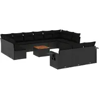 vidaXL 14-delige Loungeset met kussens poly rattan zwart