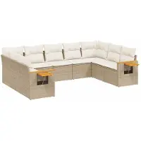 vidaXL 9-delige tuinmeubelset met kussens, beige, van polyrotan