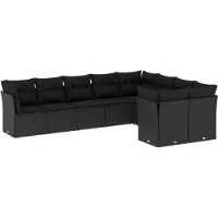vidaXL 9-delige Loungeset met kussens poly rattan zwart