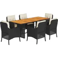 vidaXL 7-delige tuinset met kussens, zwart, van polyrotan