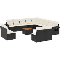 vidaXL 14-delige Loungeset met kussens poly rattan zwart