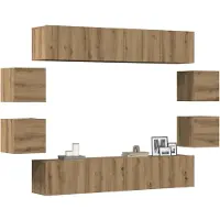 vidaXL 8-delig Tv-meubelset wandmontage bewerkt hout artisanaal eiken