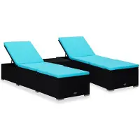 vidaXL 3-delige Ligbeddenset met theetafel poly rattan zwart
