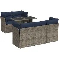 vidaXL 6-delige tuinmeubelset met kussens, grijs, polyrotan, acaciahout