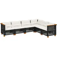 vidaXL 6-delige tuinmeubelset met kussens, zwart, polyrotan