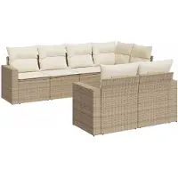 vidaXL 7-delige Loungeset met kussens poly rattan beige
