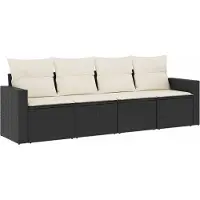 vidaXL 4-delige Loungeset met kussens poly rattan zwart