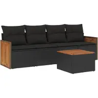 vidaXL 5-delige Loungeset met kussens poly rattan zwart
