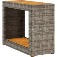vidaXL Tuinbijzettafel met houten blad 100x40x75 cm poly rattan grijs