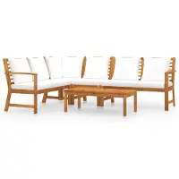 vidaXL 5-delige Loungeset met kussens massief acaciahout crème
