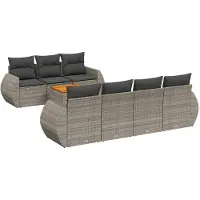 vidaXL 8-delige Loungeset met kussens poly rattan grijs