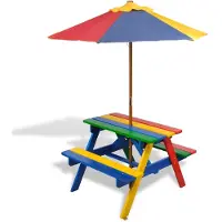 vidaXL Kinderpicknicktafel met banken en parasol hout meerkleurig