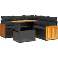 vidaXL 6-delige Loungeset met kussens poly rattan zwart