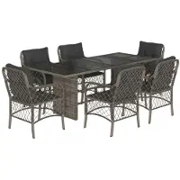 vidaXL 7-delige Tuinset met kussens poly rattan grijs