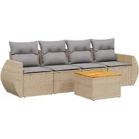 vidaXL 5-delige tuinmeubelset met kussens, beige, van polyrotan