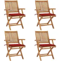 vidaXL Opklapbare stoelen met kussens, 4 stuks, massief teakhout