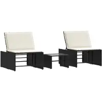 vidaXL Modulaire ligbedden 2 stuks met tafel zwart poly rattan
