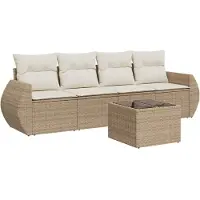 vidaXL 5-delige tuinmeubelset met kussens, beige, van polyrotan