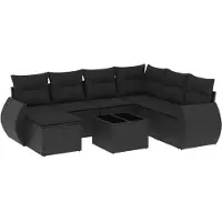 vidaXL 8-delige Loungeset met kussens poly rattan zwart