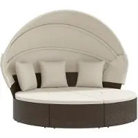 vidaXL Loungebed met luifel en kussens poly rattan bruin