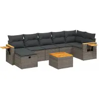 vidaXL 8-delige tuinmeubelset met kussens, grijs, polyrotan