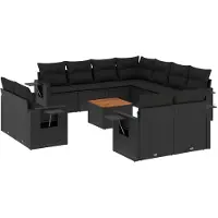 vidaXL 12-delige Loungeset met kussens poly rattan zwart