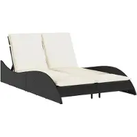 vidaXL Ligbed met kussens 114x205x73 cm poly rattan zwart