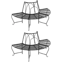 vidaXL Boombanken 2 st halfrond Ø159 cm staal zwart