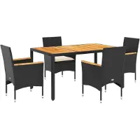 vidaXL 5-delige tuinset met kussens, zwart, polyrotan, acaciahout