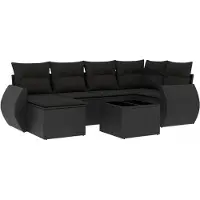 vidaXL 7-delige Loungeset met kussens poly rattan zwart