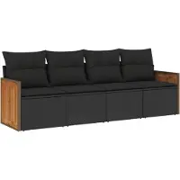 vidaXL 4-delige tuinmeubelset met kussens, zwart, polyrotan