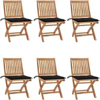vidaXL Klapstoelen met kussens, 6-delig, massief teak hout