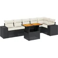 vidaXL 7-delige Loungeset met kussens poly rattan zwart