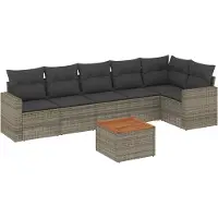vidaXL 7-delige Loungeset met kussens poly rattan grijs