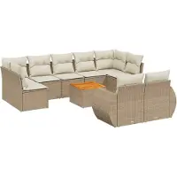 vidaXL 10-delige tuinmeubelset met kussens, beige, polyrotan